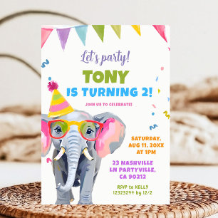 Colourful Elephant Party Kid's Birthday Invitation