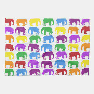Colourful Elephant Pattern Tea Towel