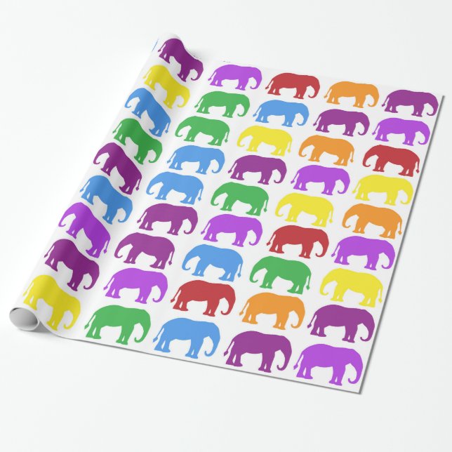 Colourful Elephant Pattern Wrapping Paper (Unrolled)