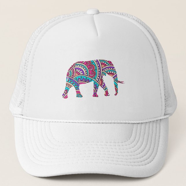 Colourful elephant trucker hat (Front)
