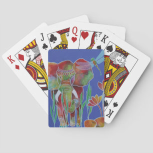 COLOURFUL ELEPHANT WITH DRAGONFLY PLAYING CARDS