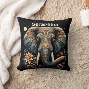 Colourful elephant with floral designs cushion