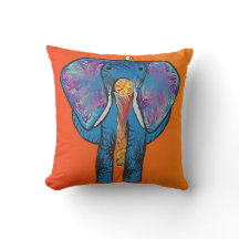 Colourful Elephant with Red/Orange on Pillow