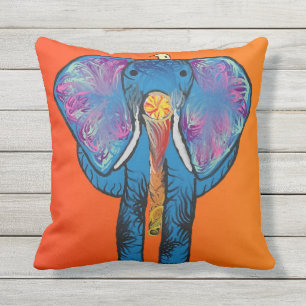 Colourful Elephant with Red/Orange on Pillow