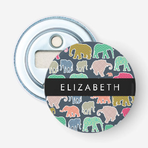 Colourful Elephants, Elephant Pattern, Your Name Bottle Opener
