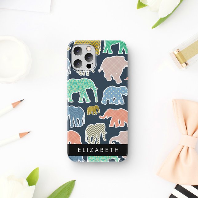 Colourful Elephants, Elephant Pattern, Your Name Case-Mate iPhone Case (Creator Uploaded)