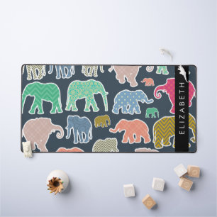 Colourful Elephants, Elephant Pattern, Your Name Desk Mat