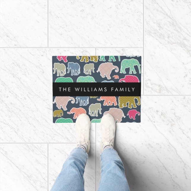Colourful Elephants, Elephant Pattern, Your Name Doormat (Indoor)