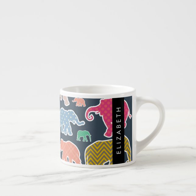 Colourful Elephants, Elephant Pattern, Your Name Espresso Cup (Right)