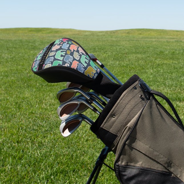 Colourful Elephants, Elephant Pattern, Your Name Golf Head Cover (In Situ)