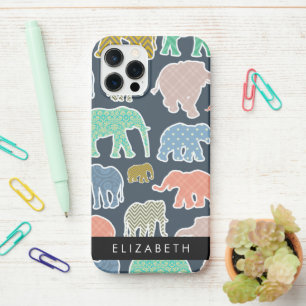 Colourful Elephants, Elephant Pattern, Your Name iPhone 12 Pro Case