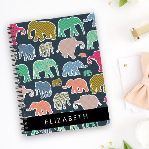 Colourful Elephants, Elephant Pattern, Your Name Notebook