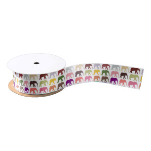 Colourful Elephants, Pattern Of Elephants Satin Ribbon