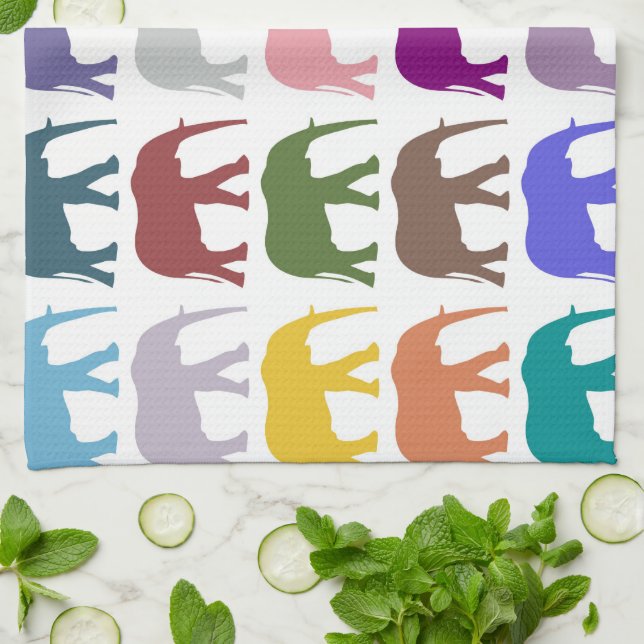 Colourful Elephants, Pattern Of Elephants Tea Towel (Folded)