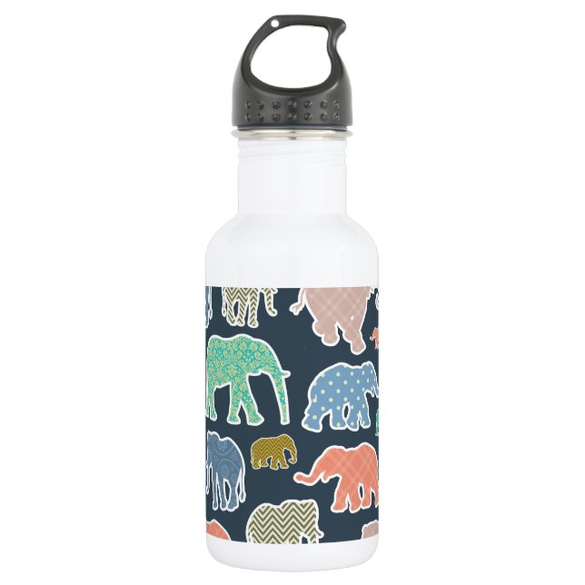 Colourful Elephants, Pattern Of Elephants, Zigzag 532 Ml Water Bottle (Front)