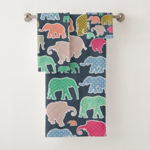 Colourful Elephants, Pattern Of Elephants, Zigzag Bath Towel Set