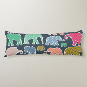 Colourful Elephants, Pattern Of Elephants, Zigzag Body Cushion
