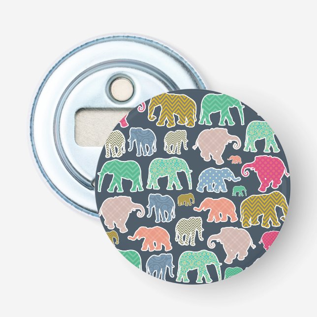 Colourful Elephants, Pattern Of Elephants, Zigzag Bottle Opener (Front)
