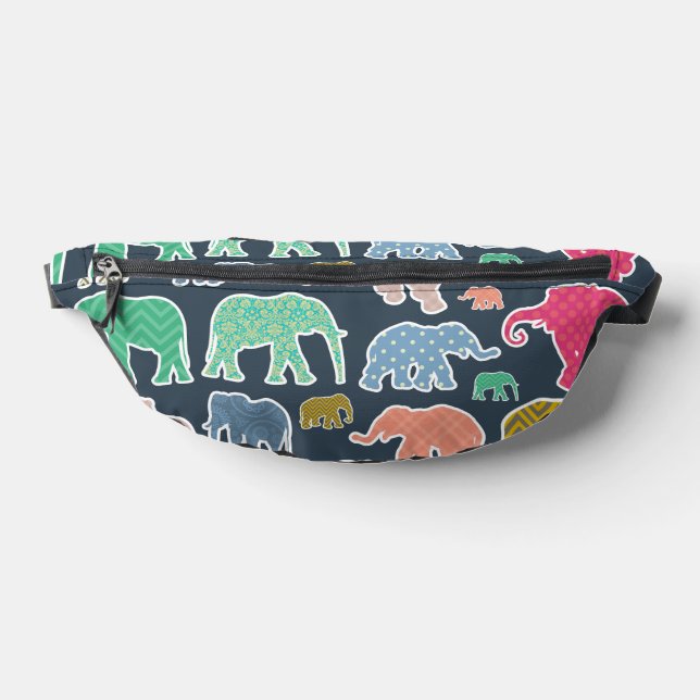 Colourful Elephants, Pattern Of Elephants, Zigzag Bum Bags (Lay Down)