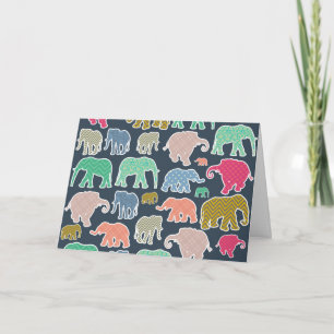 Colourful Elephants, Pattern Of Elephants, Zigzag Card