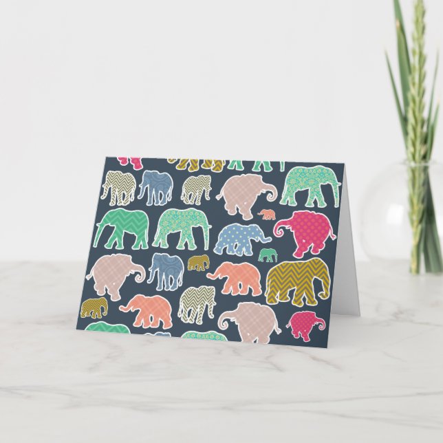 Colourful Elephants, Pattern Of Elephants, Zigzag Card (Front)