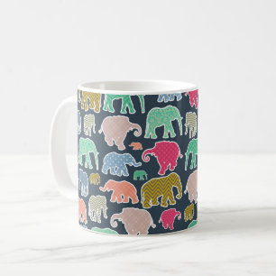 Colourful Elephants, Pattern Of Elephants, Zigzag Coffee Mug