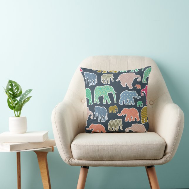 Colourful Elephants, Pattern Of Elephants, Zigzag Cushion (Chair)