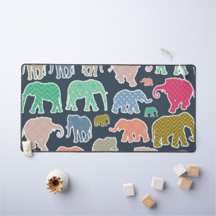 Colourful Elephants, Pattern Of Elephants, Zigzag Desk Mat