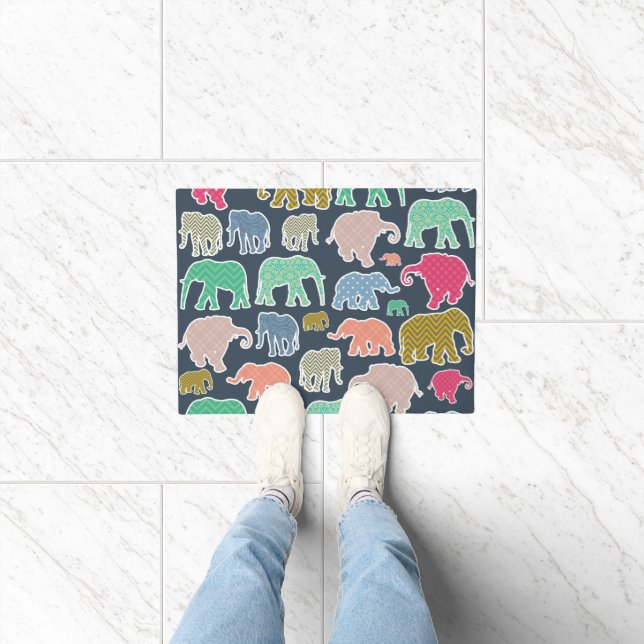 Colourful Elephants, Pattern Of Elephants, Zigzag Doormat (Indoor)