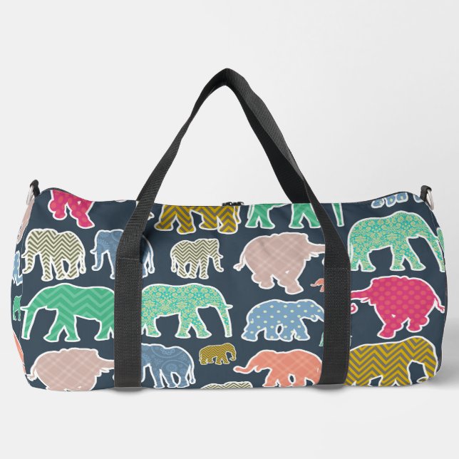 Colourful Elephants, Pattern Of Elephants, Zigzag Duffle Bag (Front)