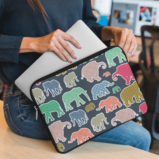 Colourful Elephants, Pattern Of Elephants, Zigzag Laptop Sleeve (Creator Uploaded)