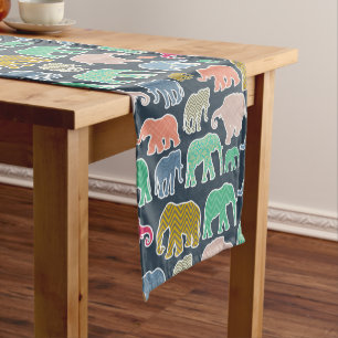 Colourful Elephants, Pattern Of Elephants, Zigzag Medium Table Runner