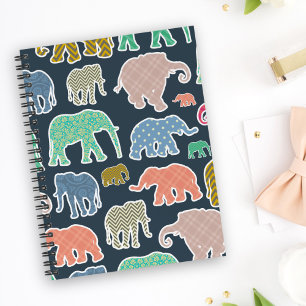Colourful Elephants, Pattern Of Elephants, Zigzag Notebook