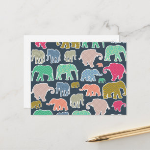 Colourful Elephants, Pattern Of Elephants, Zigzag Postcard