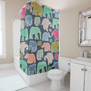Colourful Elephants, Pattern Of Elephants, Zigzag Shower Curtain