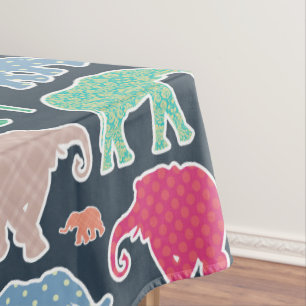 Colourful Elephants, Pattern Of Elephants, Zigzag Tablecloth