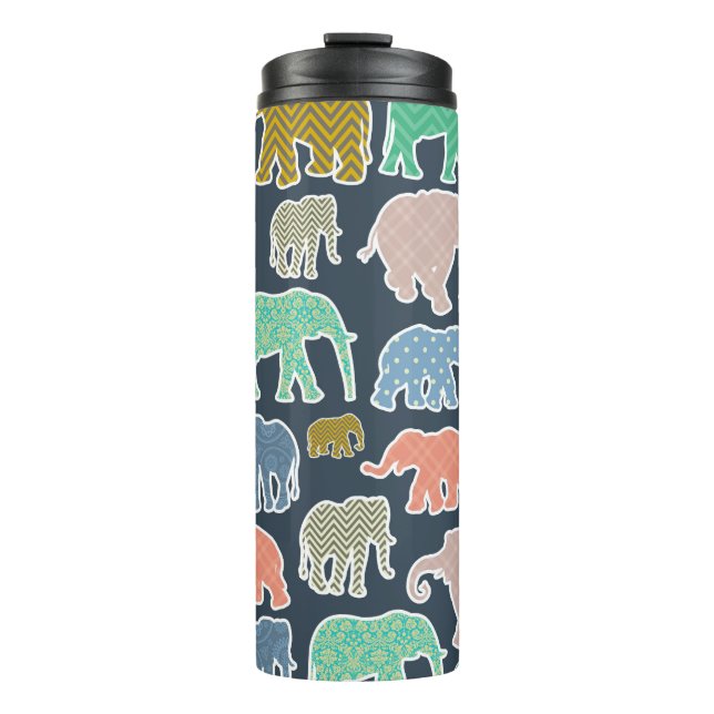 Colourful Elephants, Pattern Of Elephants, Zigzag Thermal Tumbler (Front)