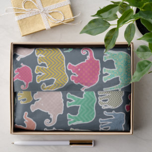 Colourful Elephants, Pattern Of Elephants, Zigzag Tissue Paper