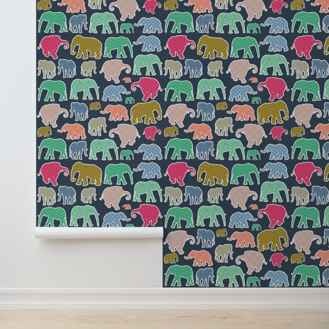 Colourful Elephants, Pattern Of Elephants, Zigzag Wallpaper (Application)