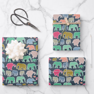 Colourful Elephants, Pattern Of Elephants, Zigzag Wrapping Paper Sheet