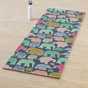 Colourful Elephants, Pattern Of Elephants, Zigzag Yoga Mat
