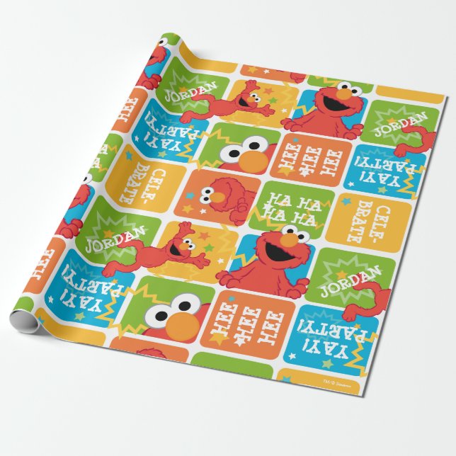 Colourful Elmo Grid Pattern Wrapping Paper (Unrolled)