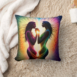 Colourful Embrace of Two Figures in Abstract Art Cushion