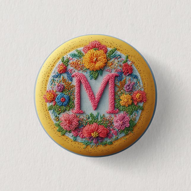 Colourful Embroidered Alphabet Design 3 Cm Round Badge (Front)