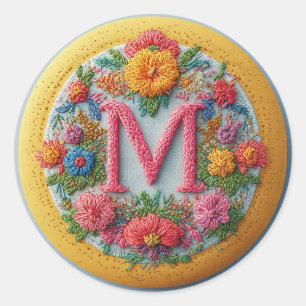Colourful Embroidered Alphabet Design Classic Round Sticker