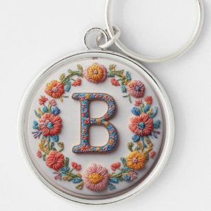 Colourful Embroidered Alphabet Design Key Ring