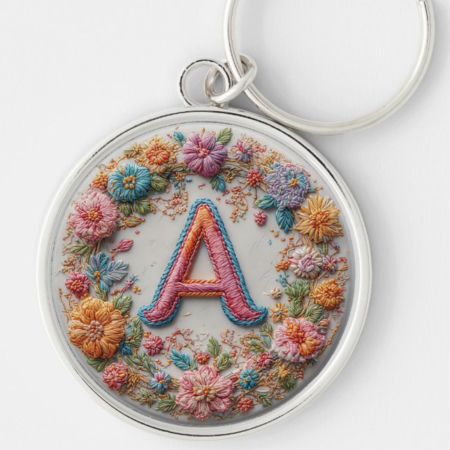 Colourful Embroidered Alphabet Design Key Ring (Front)