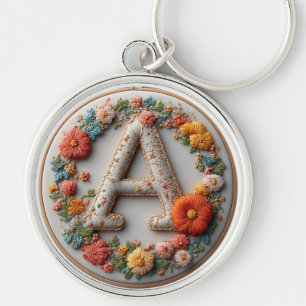 Colourful Embroidered Alphabet Design Key Ring