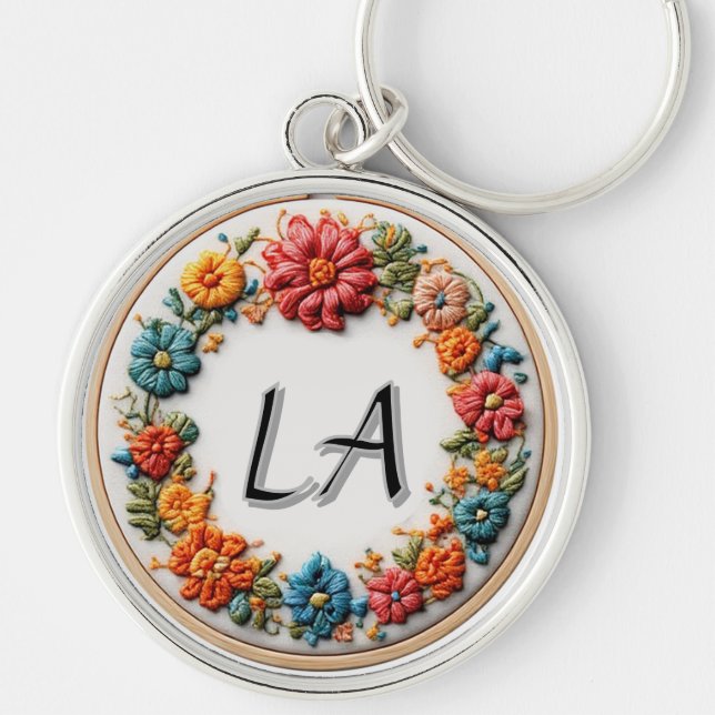 Colourful Embroidered Alphabet Design Key Ring (Front)