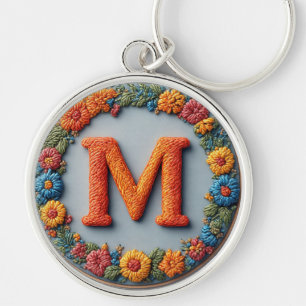 Colourful Embroidered Alphabet Design Key Ring